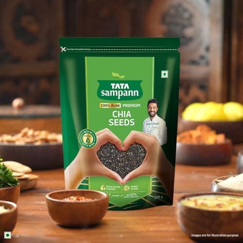 Tata Sampann Pure Chia Seeds, 500g, Rich in Calcium & Protein, Source of Iron, Trans Fat Free, Rich in Magnesium, Rich in dietary fibre, Rich In Omega 3 Fatty Acid 3