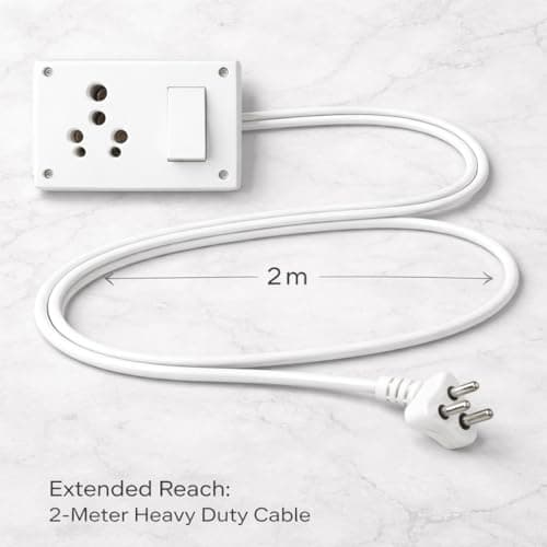 16 Amp Extension Board with 6/16A Universal Socket | Single Socket Power Extension Cord with Switch | Heavy Duty 6A Input Cable | Multi Plug Socket 230V 1200W | Electric Board for Home Office Desktop 2