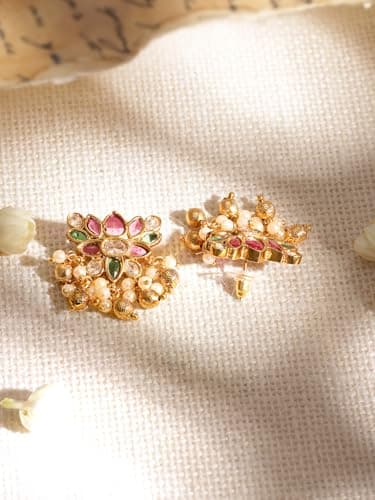 Rubans 22KT Gold-Plated Ruby & Emerald-Studded Pearl-Beaded Choker Set 5