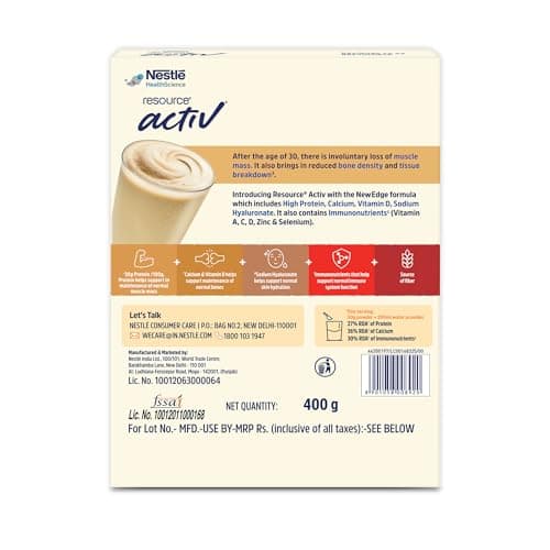 RESOURCE Nestlé Active, High Protein Shake with New Edge Formula, Vanilla Flavour, Strengthens Muscles, Bones, Immune System, Improves Skin 400g Bag-in-box pack. 2