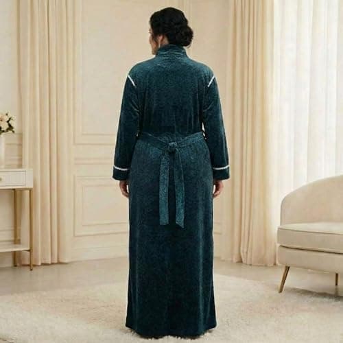 Stretchable Velvet Winter Maxi Nighty for Women – Ultra-Soft Warm Full Sleeve Long Nightwear Gown | High Neck Zip Style Nightdress | Winter Wear | Plus Size Nighty (6XL) Teal Blue 2