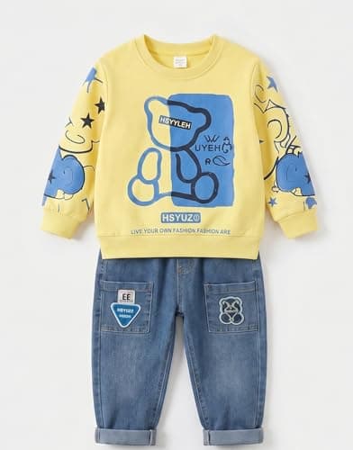 Krishn Creations Kids Clothes for Boys | Printed Cotton Full Sleeves Sweatshirt and Denim Pants Baby Boy Dress | Casual Regular Kids Dress Set (4-5 year) 2