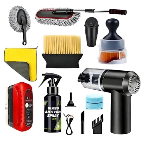 Venozo10 PCS Car Cleaning Kit Combo Car Vacuum Cleaner | Complete Car Interior Cleaning Kit | Car Duster, Detailing Brush, Anti Fog Spray & Microfiber Cloth,car dustbin | Car Accessories Set