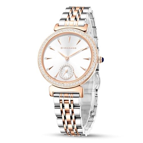 Giordano Fashion Watch for Women – Diamond-Accented Bezel, Stainless Steel Strap, Elegant Round Dial, Quartz Movement