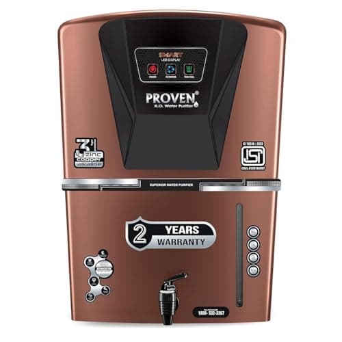 Proven Jupiter RO Water Purifier for Home, 12L | RO+UF+UV with Copper, Zinc & Alkaline, TDS Adjuster, ISI Certified, Borewell & Hard Water - Full Brown