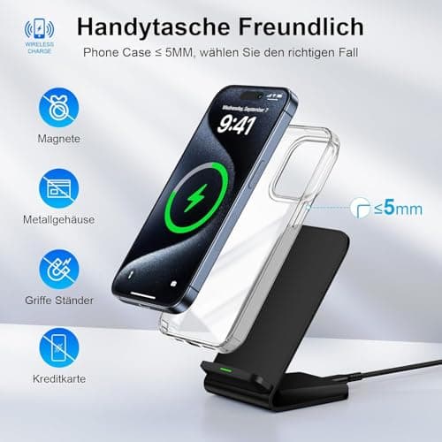 GIANAC 15W Fast Wireless Charger Qi Certified Charging Stand Compatible for iPhone 17/17 Air/17 Pro/17 Pro Max, 16/16 Plus/16 Pro/16 Pro Max, 15/14/13/12/11 Series 4