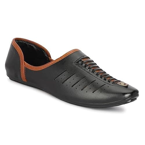 FAXIAN Men's Black Synthetic Slip_On Comfortable/Attractive & Ethnic Nagra Juttis & Mojaris 07 (UK/India)(2005)