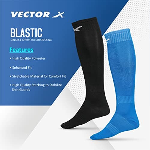 Vector X Blastic Stockings | Polyester Stretchable Material | Knee Length | Unisex | Pack of 2 Pair (Black-Blue, Senior) 3