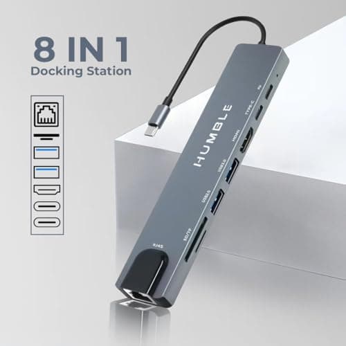 HUMBLE® 8‑in‑1 USB-C Hub Dock – 4K HDMI Port, 100W Power Delivery, Ethernet 100mbps, USB 3.0, 2× USB‑C, TF/SD Card Reader, Aluminium Body, Compatible with Mac & Windows USB-C Devices,(1 Year Warranty) 2