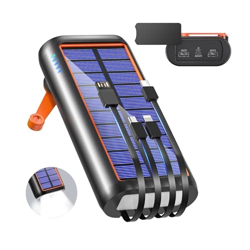 Solar Power Bank, Hand Crank Charging, 2025 New & Fast Charging, Up to 3A Output/Output, Solar Charger, 61,200 mAh, Built-in 4 Cables, Type-C Mobile Battery, IPX7 Waterproof, Shockproof, Mobile Phone