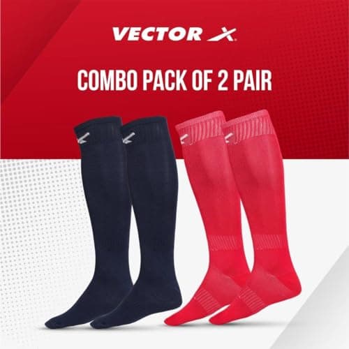 Vector X Blastic Stockings | Polyester Stretchable Material | Knee Length | Unisex | Pack of 2 Pair (NAVY-RED, SENIOR) 2