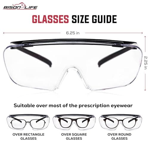 Bison Life VisonSafe Duarte Safety Goggles, Clear Anti-Scratch Anti-Fog Lens with Black Frame, UV400 Impact-Resistant Over-Glasses for Industrial & Laboratory Use – Pack of 1 2