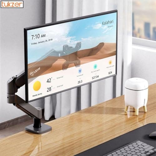 Tukzer Single Gas Spring Monitor Arm, Computer Screen Monitors Stand/Desk Mount (13"–32") with C-Clamp & Grommet Mounting Base,Full Motion Tilt/Swivel/Rotation/Aluminium Build,VESA 75x75 & 100x100 mm 3