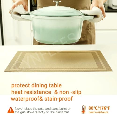 LARYNX Placemats for Dining Table Set of 6 | Placemats Table Mat PVC Material | Non-Slip Heat Resistant | Size 45 x 30cm (Gold) 4