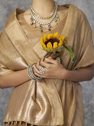 SWORNOF Women's Cotton silk saree for Patola festival Wedding silk with blouse piece (CHIKU) 5