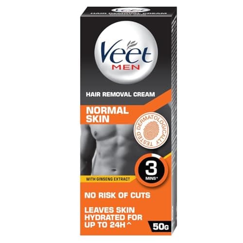 Veet Hair Removal Cream for Men, Normal Skin - 50g | No Risk of Cuts | Dermatologically Tested | Leaves Skin Hydrated For Up to 24Hrs | Works in just 3 mins