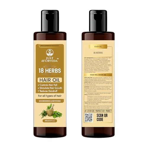 Just Ayurveda 18 Herbs Hair Oil, 210ml, Controls Hair Fall, Stimulates Hair Growth, Reduces Dandruff, Nourishing & Reviving, For All Hair Types 3