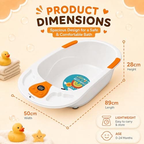 StarAndDaisy Baby Bath Tub for 0 to 5 Years with Temperature Sensing Meter & Anti-Skid Legs/Baby Bathing Tub for Newborn & Toddlers/Kids Bath Tub- White-Orange 5