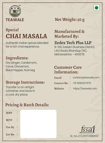 TeaWale Special Chai Masala | Ready-to-Use Masala Powder for Tea | Authentic Indian Spice Blend | Rich Aroma & Flavour | 50 g Pouch | Pack of 1 2