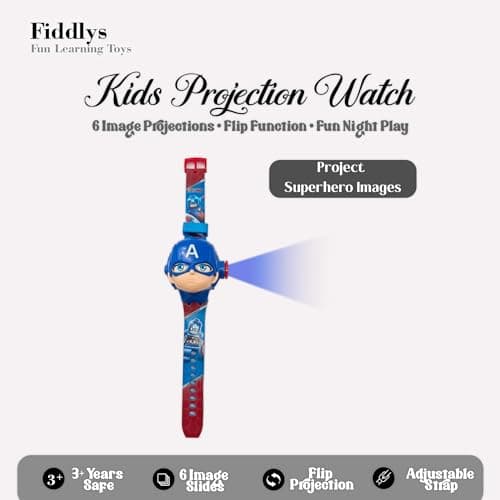 Fiddlys Kids Projection Watch Toy – Cartoon Digital Watch with 6 Image Projector, Adjustable Strap, Birthday Return Gift for Boys & Girls Age 3+ (Blue) 5