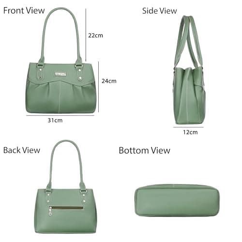 Fristo Green Women 3 Compartments Faux Leather Handbag 2