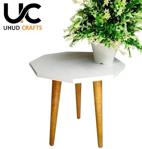 UHUD CRAFTS Beautiful Antique Wooden Fold-able Side Table/End Table/Plant Stand/Stool Living Room Kids Play Furniture Table Round Shape 4