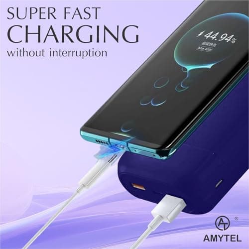 AMYTEL Q7 30000mAh Power Bank with Dual USB Output, Fast Charging, Type-C & Micro Input, Portable Charger for Mobile, Tablet, Earbuds – Blue 5
