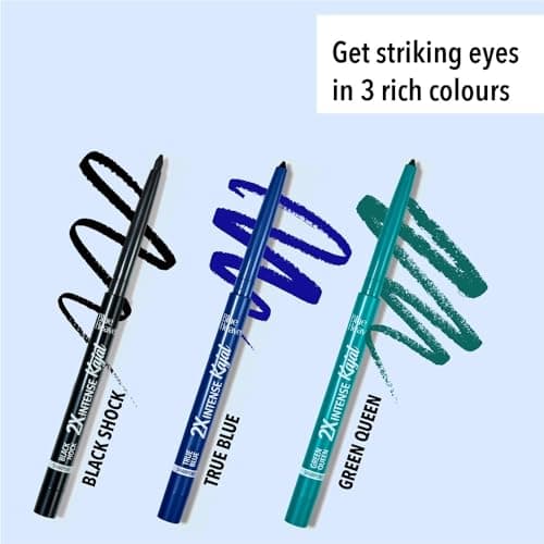 Blue Heaven 2X Intense Kajal Combo Green Queen And True Blue | With Soothing Aloe Vera | Upto 24Hr Stay | Long Lasting And Smudge Proof Pencil | Matte Finish| Pack Of 2 | 0.30G Each, Multicolor 5