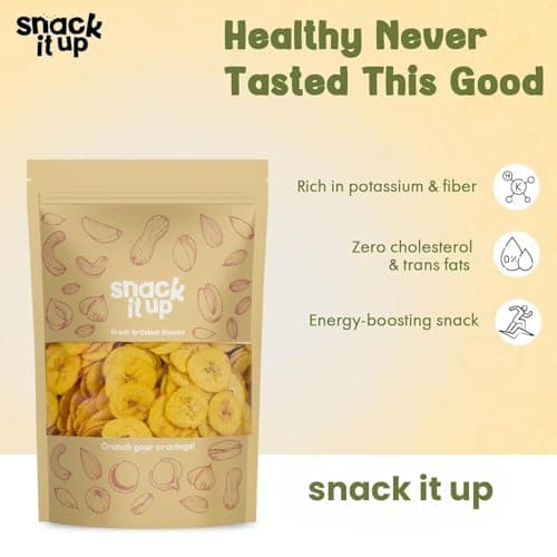 Snack It Up Premium Salted Banana Chips (100g x 6) made in Coconut Oil | Healthy Indian Snack | Healthy, Organic Chips | Vegan, Gluten Free, Plant Based Healthy Snacks | Thin Cut Banana Chips with Low 4