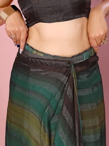 Kaugalian Store Women's Nylon Shimmer Ready to Wear Saree with Ruffled Border and Bangalori Satin Blouse | Rama Color | Nylon with Bangalori Satin Blouse | Ready to Wear Saree | Party and Festive Occa 3