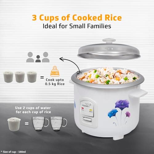 V-Guard VRC 1.0 1-Litre Electric Rice Cooker Small | 400 W Power | 2 Pots, Spatula, Rice Separator | 2-Year Product & 5-Year Heating Plate Coverage by V-Guard 5