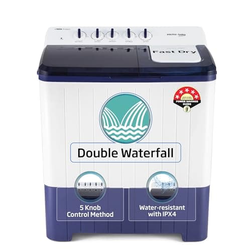 Voltas Beko, A Tata Product 12 Kg 5 Star Semi-Automatic Top Load Washing Machine (WTT120UPA/BL5KPTD, Blue, Special pulsator and Double waterfall Technology)