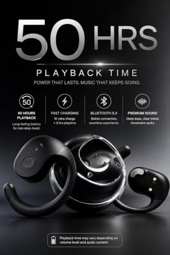 VEHOP Glide OWS Open Ear Wireless TWS Earbuds, Custom EQ, Bluetooth 5.4 Earphones, 50H Playtime, Fast Charging Case, 50ms Low-Latency Gaming & Touch Controls Midnight. Black 3