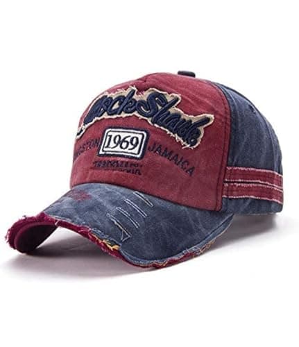RebelBoat Unisex 1969 Denim Caps | Casual Sports Summer Outdoor Activities Cap for Men and Women | Denim Baseball Cap for Men | Embroidered Vintage Style | Adjustable Running Hat (Blue & Maroon)