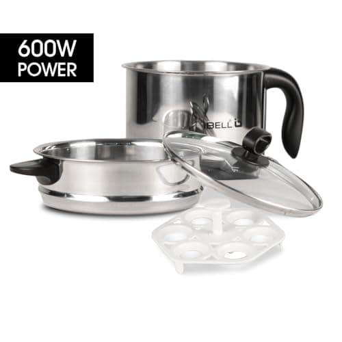 IBELL MPK12M Multipurpose Electric Kettle, 1.2L Capacity, 600W Power, Includes 2 Cooking Pots & Egg Boiler, Adjustable Temperature Control, Durable Stainless Steel Body (Silver) 2