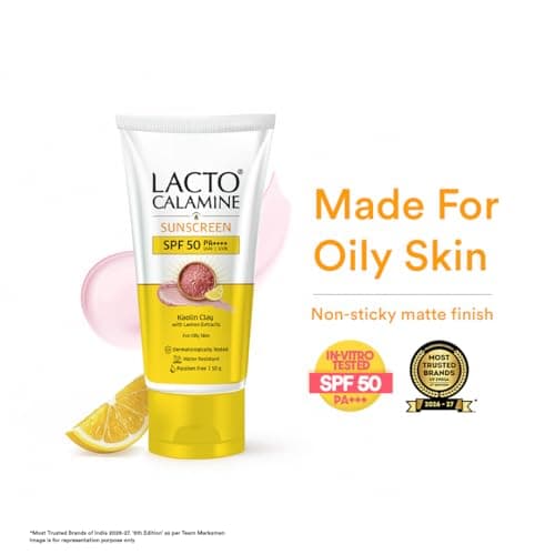 Lacto Calamine Light Weight Sunscreen SPF50 | PA++++ | No White Cast | Broad Spectrum Protect |Non-Sticky | For all skin types, Water Resistant, With Kaolin Clay & Lemon Extract, For Face & Body | 50g 2