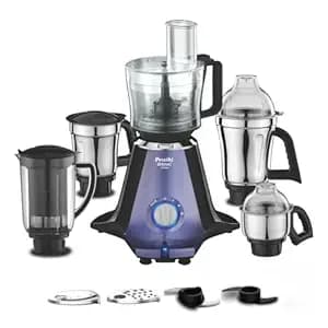 Preethi Zodiac Glitter Mixer Grinder+Food processor I 750 Watt I 2yr Guarantee & Lifelong Free Service I 5 Jars (3 Stainless steel Jars +1 Juicer Jar+1 Master Chef Plus Food processor Jar)-MG 264