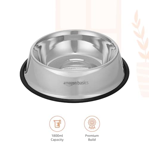 Amazon Basics Dogs Stainless Steel Pet Feeding Bowl, 1800Ml, (Set of 2), 22.5 Cm, 28.5 Cm, 6.5 Cm, Medium 4