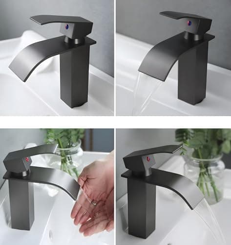 24x7 eMall Waterfall Black Basin Tap Faucet Mixer for Bathroom Toilet Wash Basins Hot and Cold Water Small Matt Black, SS Material, 7 Inches Height 2