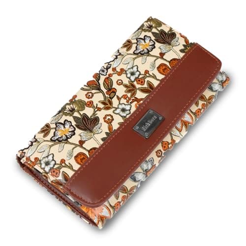 Rich Born BloomCharm Floral Vegan Leather Wallet for Women | Stylish Ladies Clutch Purse with Zip Pocket Card Slots and Cash Compartments | Elegant Floral Design Travel Wallet | Made in India | Tan
