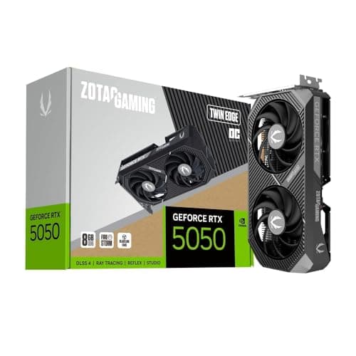 ZOTAC Gaming GeForce RTX 5050 Twin Edge OC Graphics Card - Black | 8 GB | DLSS 4 | GDDR6 | 128 bit | Dual Fan | 2560 CUDA Cores | ZT-B50500H-10M | Only Graphics Card with 5 Year Warranty