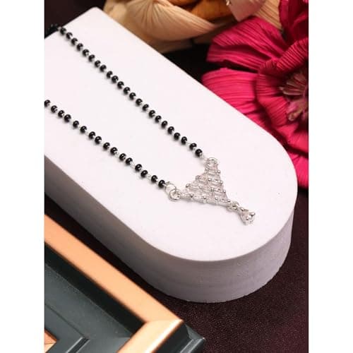 AAIKU Silver Diamond AD Pendant and Black chain Mangalsutra for Women 18 Inch, Suitable for Salvar Kurta, Saree, Wastern Dress for Women Short Jwellery 2
