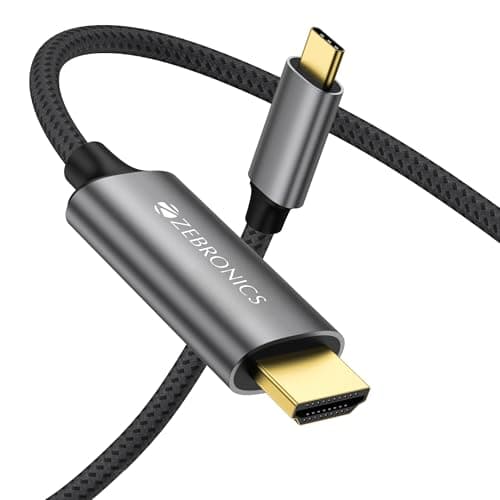 Zebronics Type C to HDMI Cable, 4K @ 60Hz | 1080p @ 240Hz, 18Gbps Data Transfer, Type-C 3.1 Gen 1, 3D Compatible, 2M (6.5ft) Braided Cable, for Laptop, Mobile, iPad Pro, MacBook, Chromebook (CHA20)