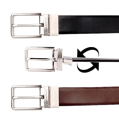 Bacca Bucci ® Men's Italian Top Grain Genuine Leather Reversible Classic Dress Belt with Rotating Metal Buckle (Black/Brown) 5