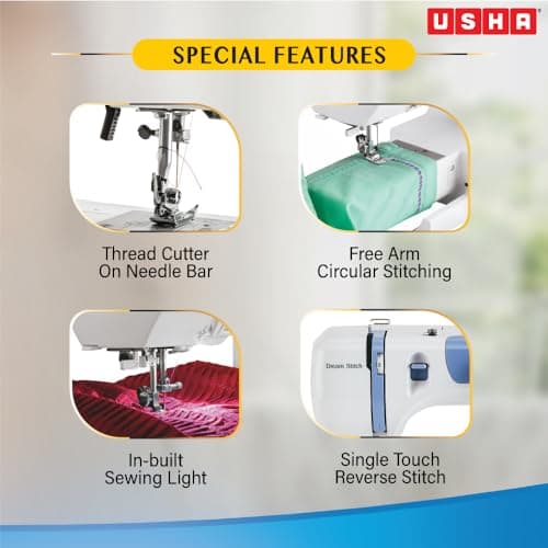 Usha Janome Dream Stitch Automatic Zig-Zag Electric Sewing Machine (White and Blue) 32.5 Quart 4