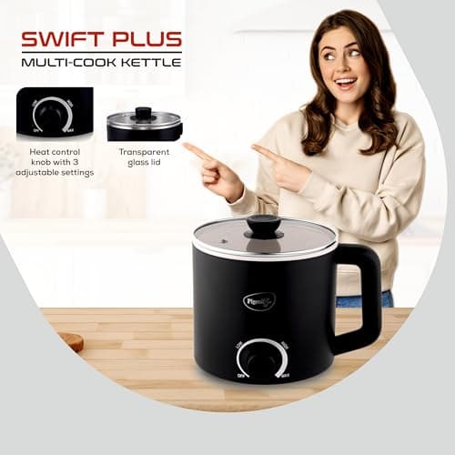 Pigeon By Stovekraft Swift Multi-Cook Kettle 1.5L, Egg Rack - Black | Double Layered | Food Grade Stainless Steel Inner Wall | Glass Lid | Auto Shut-Off, 600 Watts 4