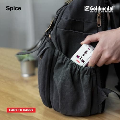 Goldmedal Spice 3 Pin 240V Multi Plug Socket | Universal Travel Adaptor with LED Indicator | Supports 2-Pin&3-Pin Plugs | Multiplug for Home&Office Appliances | Compact & Reliable 5