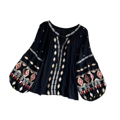 Meadawgs® Embroidery Blouse for Women Trendy Ethnic Shirt for Street Black|Clothing, Shoes & Accessories | Womens Clothing | Tops & Blouses|1 Women Embroidery Blouse 3