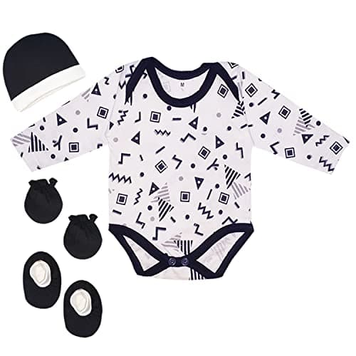 BUTUNU Newborn Girls Boys Cotton Romper Infant Bodysuit Cap Mittens Booties Combo Set Pack of 2 3