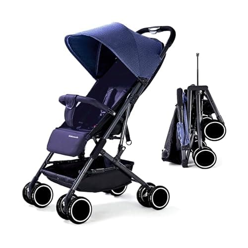MEDITIVE Lightweight Baby Stroller, Baby Pram with Easy Folding, Fully Reclining, Sun Canopy - Easy Travel Kids Buggy Suitable from Birth to Approx. 4 Years - Blue